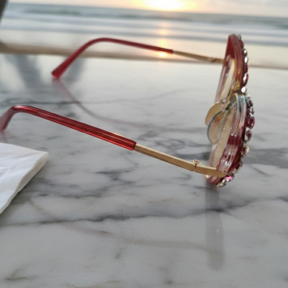 Women's Bling Cat Eye Readers Red Rhinestones AB Reading Glasses Black +1.50 - Picture 8 of 8